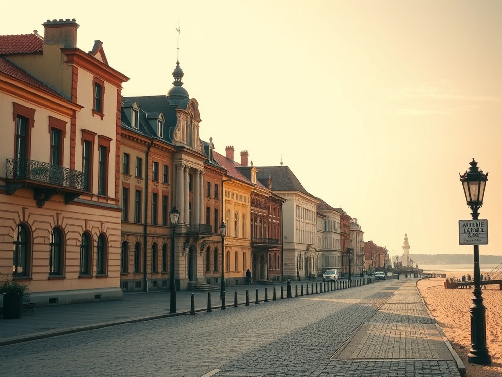 Widok na starą część Darłowa z widokiem na port i budynki mieszkalne z przełomu XX i XXI wieku