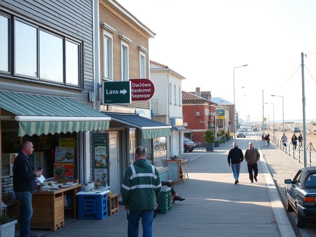 Mapa Darłowa z ikonami symbolizującymi projekty finansowane z Funduszy Europejskich